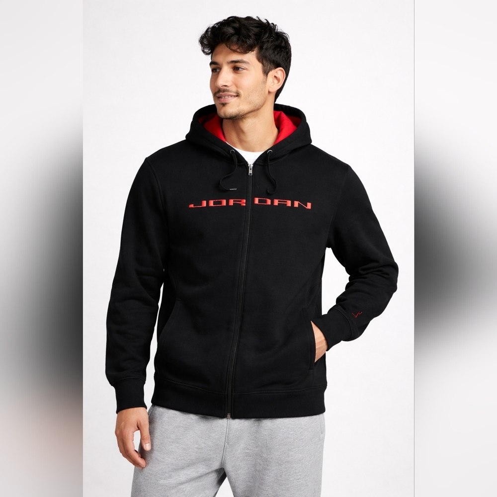 Nike Air Jordan Full Zip Hoodie Jacket Mens Medium Black Red Jumpman Logo